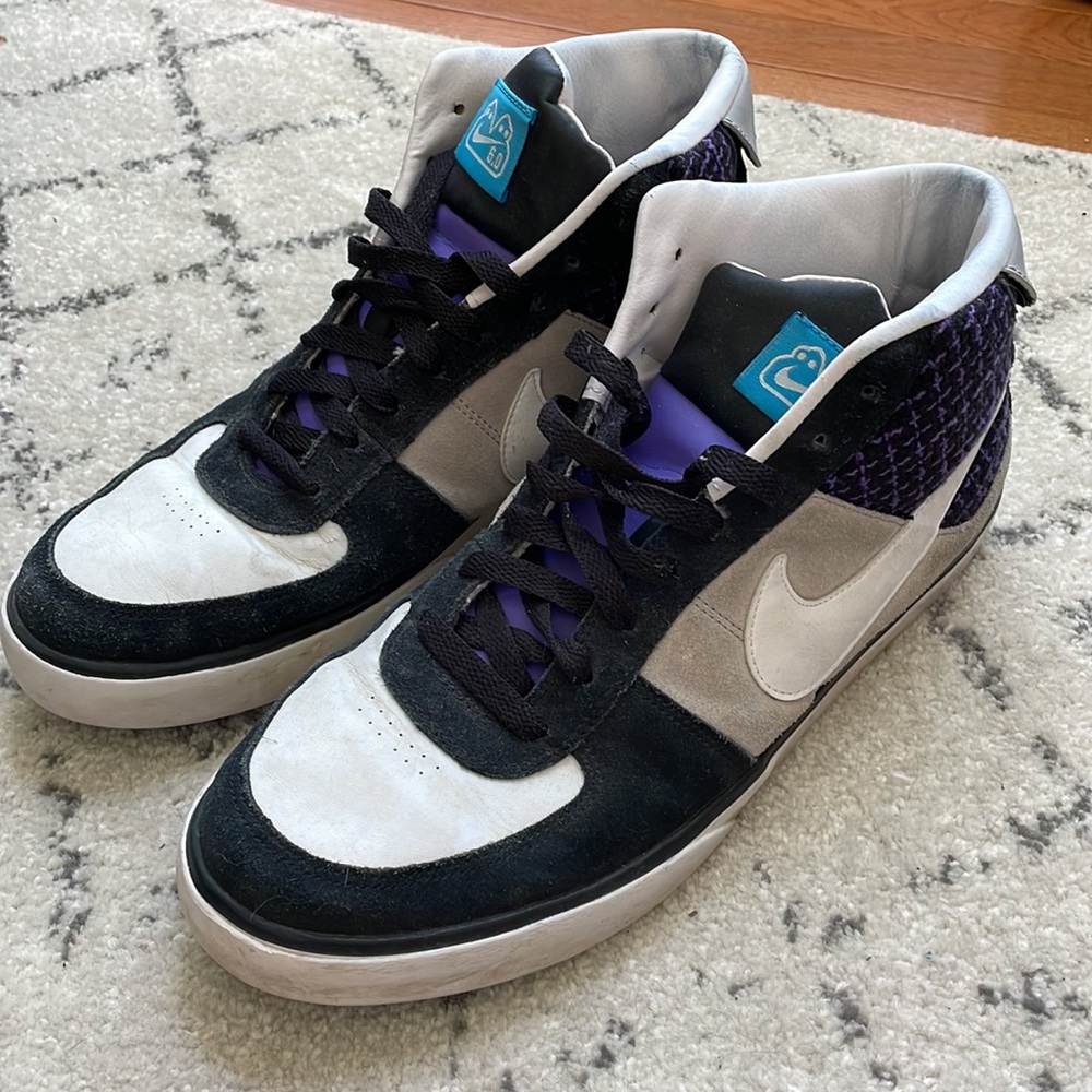 (Nike) SB MAVRK Suede/Leather Mid 6.0 Trainers Skate, Black White Purple - Picture 2 of 7